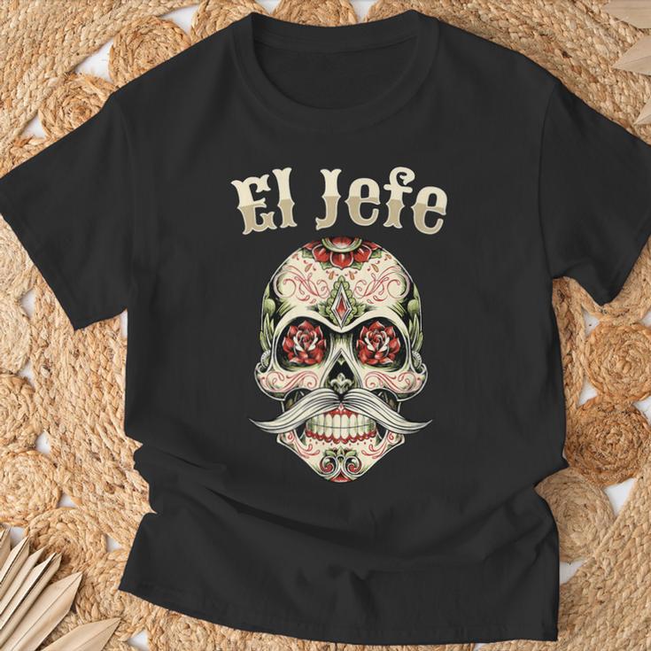 El Jefeugarkull Dia De Los Muertos El Jefe T-Shirt Cadeaux pour les vieillards