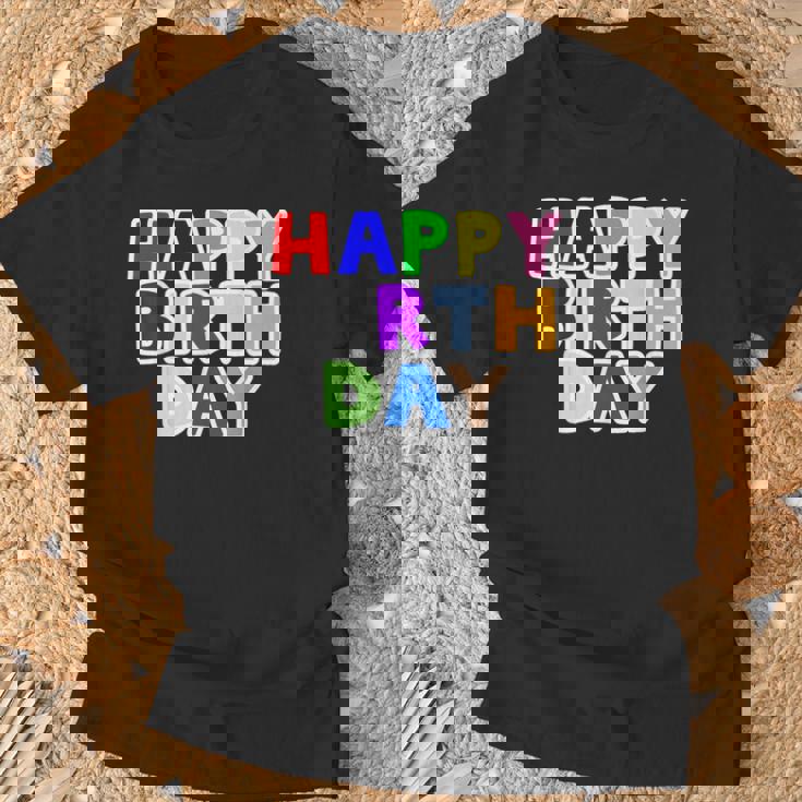 Happy Birthday（ハッピーバースデー）カラフルポップ【お誕生日 プリント】サプライズ 文字 イベントデザイン Tシャツ 高齢者への贈り物