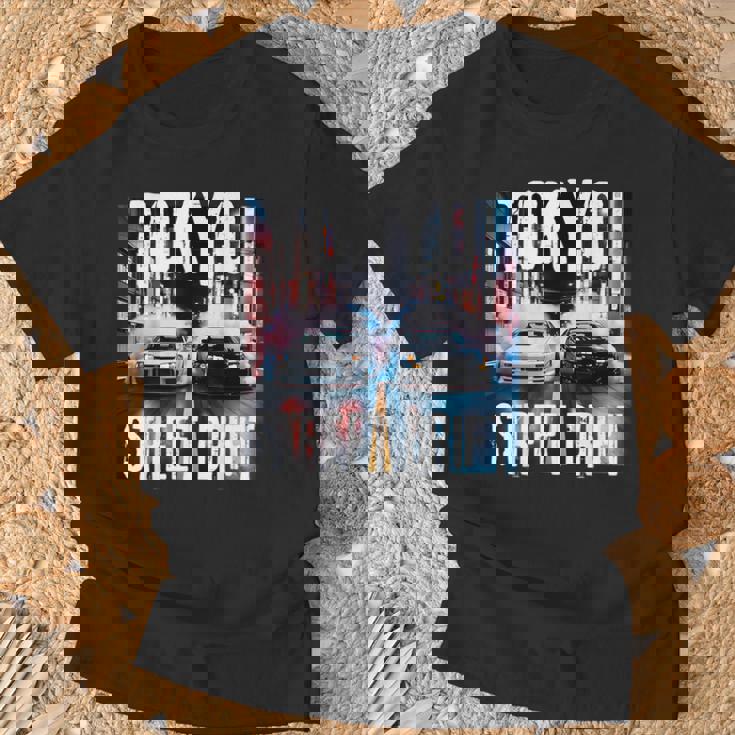 Jdm日本人ドリフトレースカー2台 東京ストリートドリフト夜 Tシャツ 高齢者への贈り物