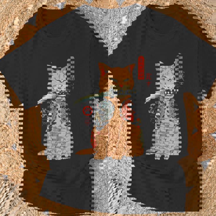 Katana Tatuada De Japón Asiáticoamurai Gato Geekintage Retro Camiseta unisex Regalos para ancianos