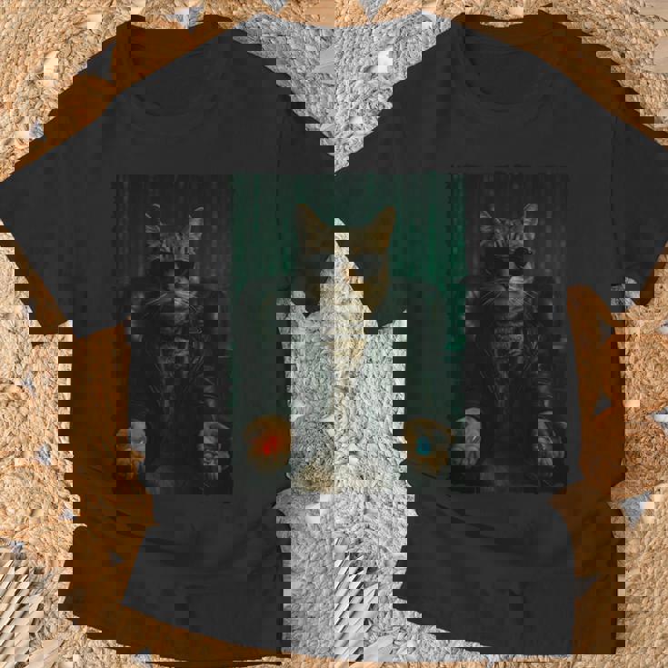 Matrix Cat Píldora Roja Píldora Azul Manga Larga Camiseta unisex Regalos para ancianos