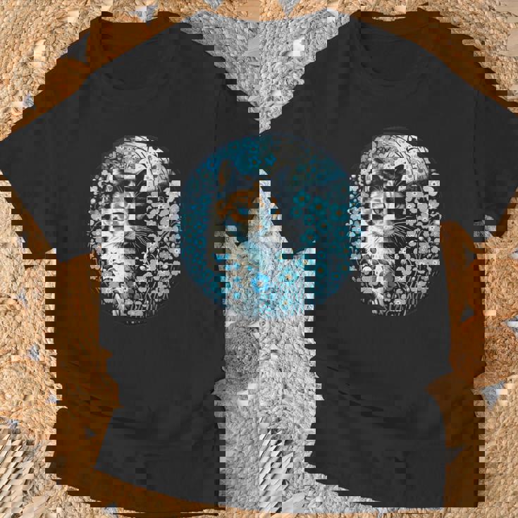 No Me Olvides De Flores Y Gato Calicó Camiseta unisex Regalos para ancianos