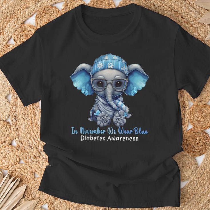 In November We Wear Blue Elephant Diabetes Awareness T-Shirt Gifts for Old Men