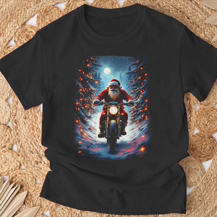 Père Noël Motard Équitation Moto Noël Lune T-Shirt Cadeaux pour les vieillards