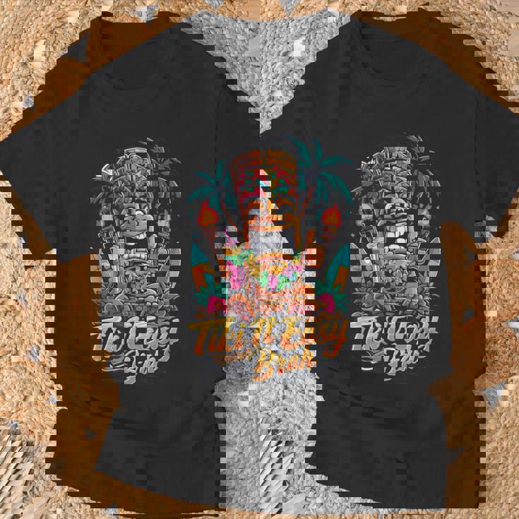 Tiki It Easy Brah トロピカル ティキ パーティー アイランド フィエスタ Tシャツ 高齢者への贈り物