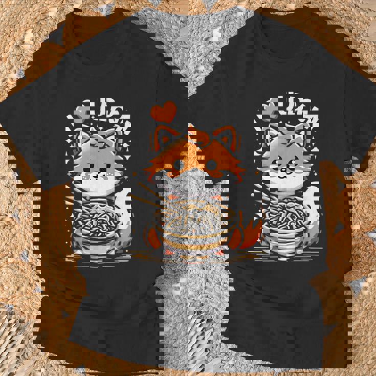 うどんが大好き カワイイきつねとうどん麺 Tシャツ 高齢者への贈り物