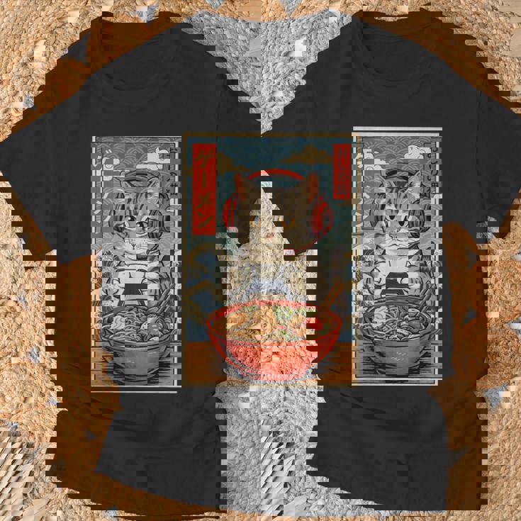 かわいい カワイイ ゲーマー猫 ラーメン ゲーム好き 猫好き向け 面白い デザイン レトロ 和風 日本 アニメ Tシャツ 高齢者への贈り物