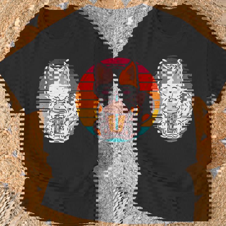 かわいい猫 ボバ ティーバブル アニメ 日本猫 女の子 ティーン Tシャツ 高齢者への贈り物