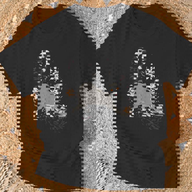 かわいい花 面白い動物キツネザル Tシャツ 高齢者への贈り物