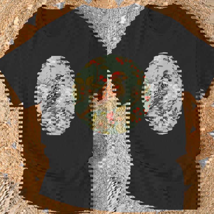 かわいい花のスズメの花の家のスズメ。 Tシャツ 高齢者への贈り物