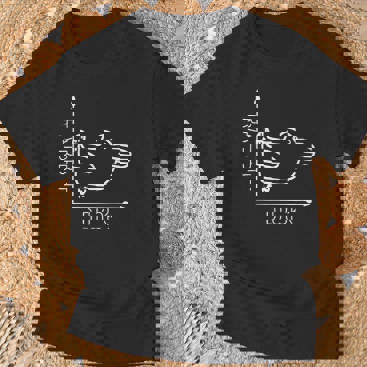 ウィトゲンシュタインのウサギのアヒル 前から後ろへの光のイリュージョン Tシャツ 高齢者への贈り物