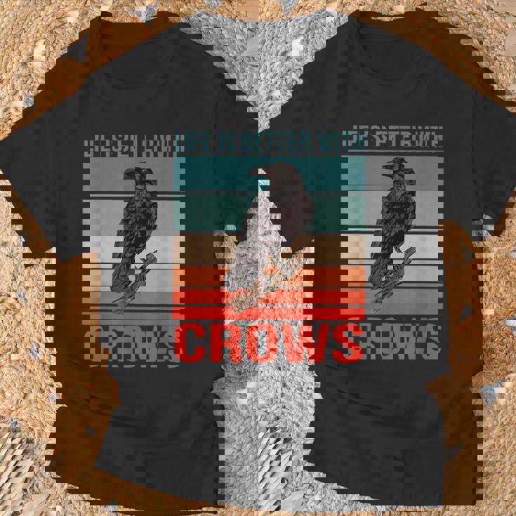 カラス ライフ・イズ・ベター バード鳥類学 カラス Tシャツ 高齢者への贈り物