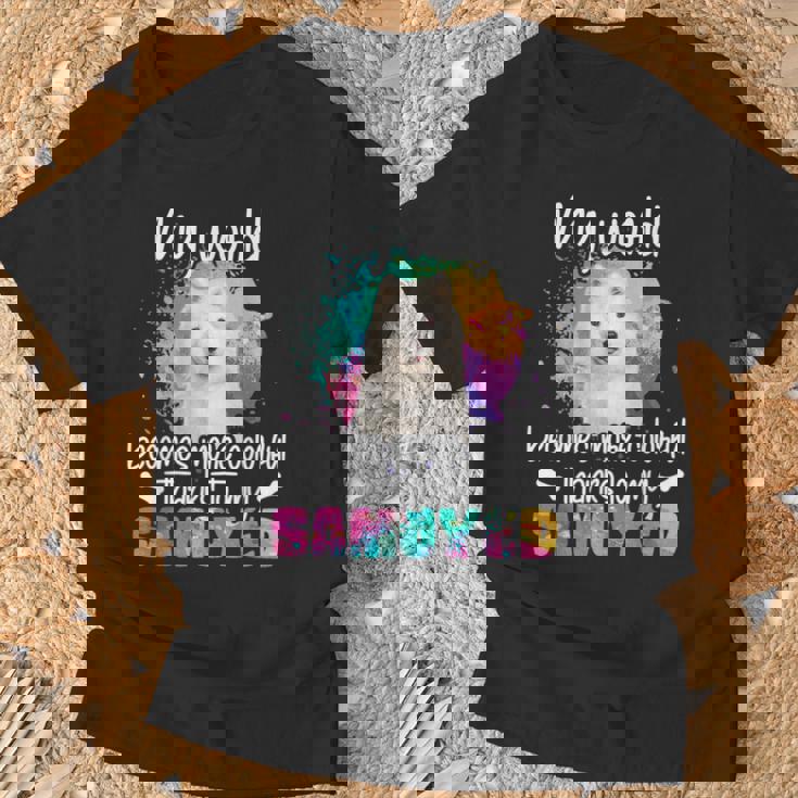 カラフルな世界 サモエド 犬 前足 犬のママ 服 ママ サモエドのアクセサリー 犬の学校 犬の飼い主 Tシャツ 高齢者への贈り物