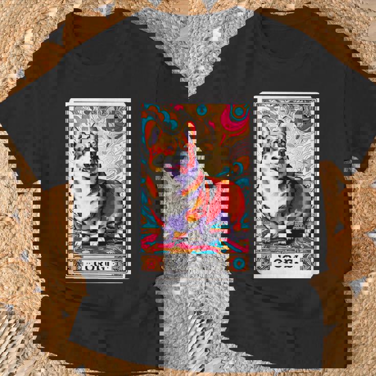 コーギー 面白いtシャツ 犬 タロット カード かわいい メンズ 子供 おもしろ 服 グッズ ネタ わんこ Tシャツ 高齢者への贈り物