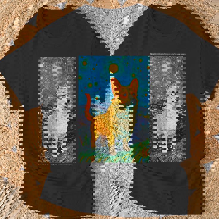 ゴッホ動物アート 動物愛好家のためのかわいいコーギー犬 Tシャツ 高齢者への贈り物