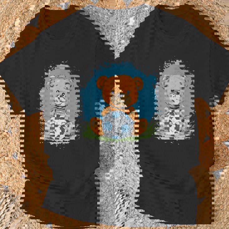 サッカーボール付きのかわいいテディベア Tシャツ 高齢者への贈り物