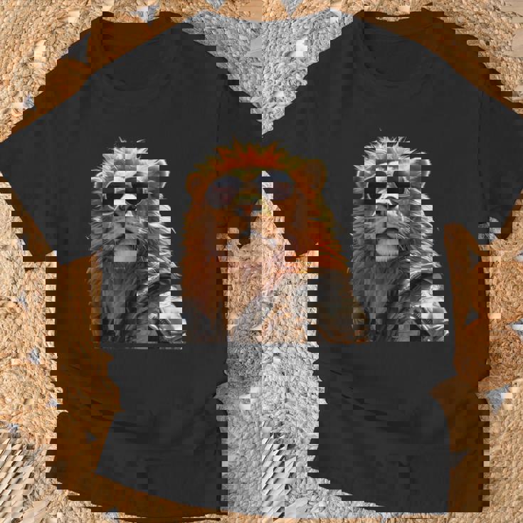 サングラスをかけたライオン 動物大好きライオン かわいいライオン Tシャツ 高齢者への贈り物