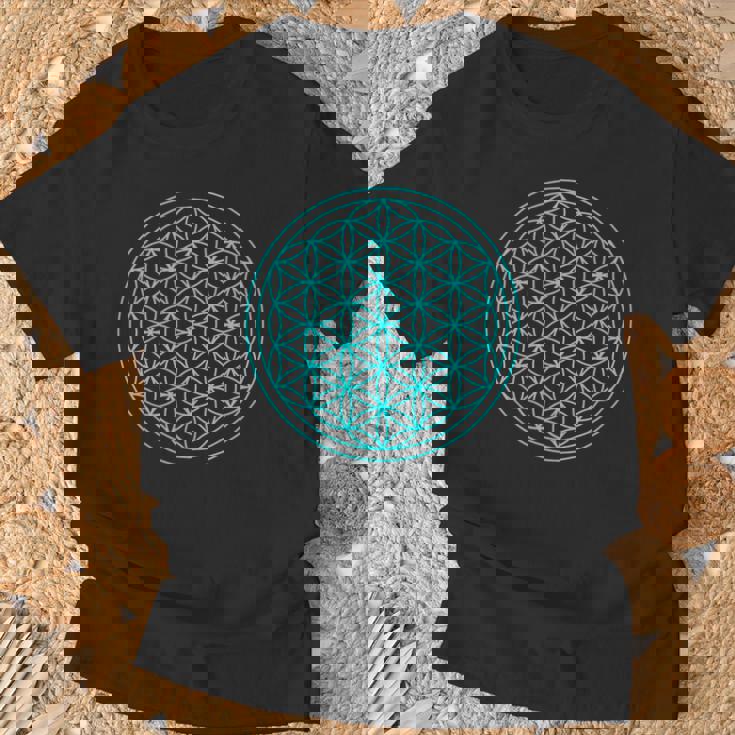 スピリチュアルセイクリッドジオメトリ 生命の花 ブルー Tシャツ 高齢者への贈り物