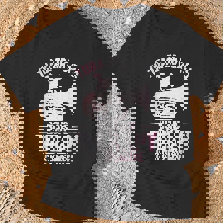 チューバ 水彩 チューバと猫 Tシャツ 高齢者への贈り物