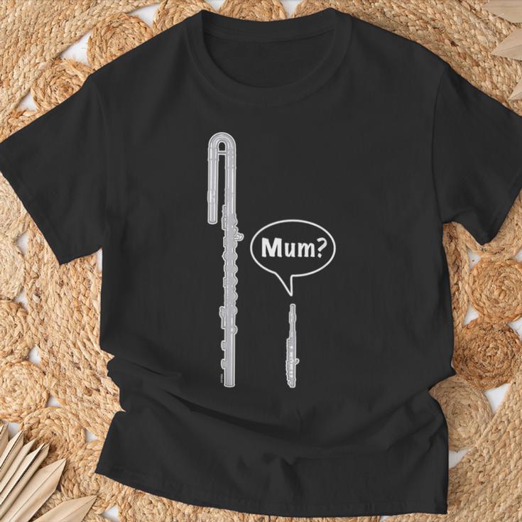 バスフルートとピッコロフルートのミーム 面白いフルートママ Flute Mum Humour Tシャツ 高齢者への贈り物
