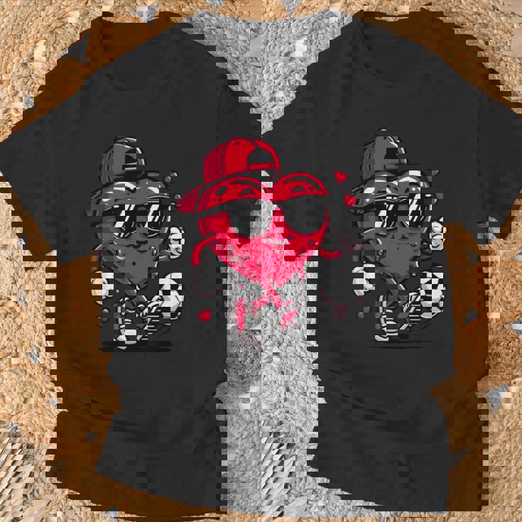 バレンタイン サッカー ハート ドリップ スポーツ 愛 バレンタインデー 男の子 Tシャツ 高齢者への贈り物