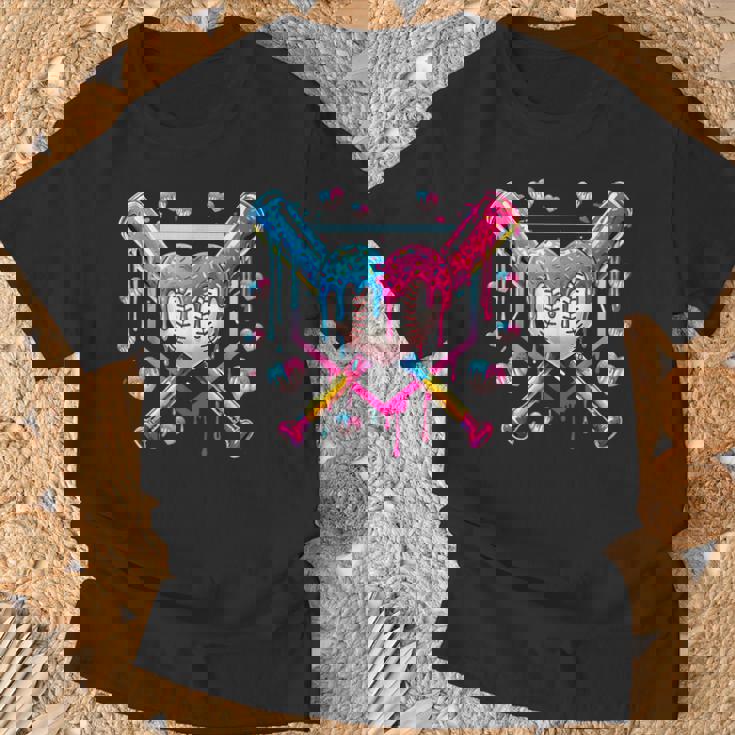 バレンタイン 野球 ハート 滴る アイスクリーム ミニハート Tシャツ 高齢者への贈り物