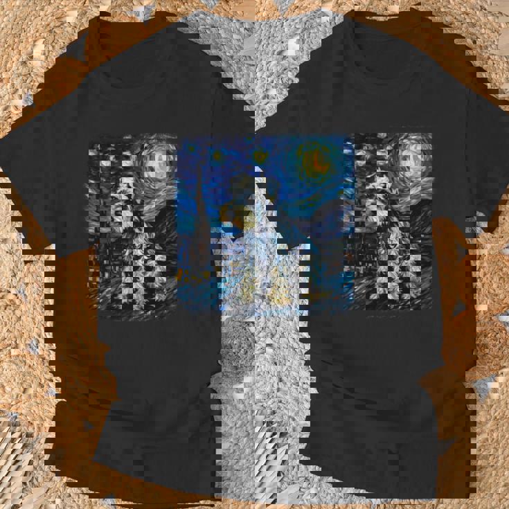 バン・ゴッホ 星月夜ミニチュア・シュナウザー 長袖tシャツ Tシャツ 高齢者への贈り物