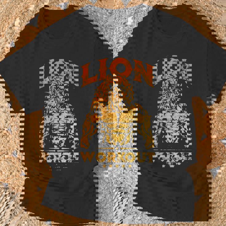 ライオン ワークアウト ゴールド トレーニング ビースト ジム フィットネス パワーマッスル Tシャツ 高齢者への贈り物