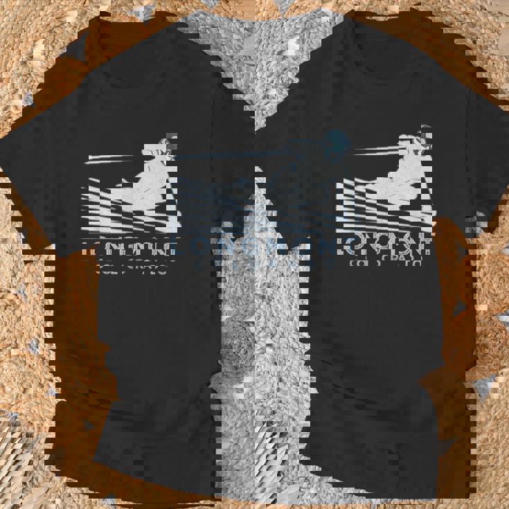 レトロ スキー ロングモント コロラドイラスト ヴィンテージ スノー スキー Tシャツ 高齢者への贈り物