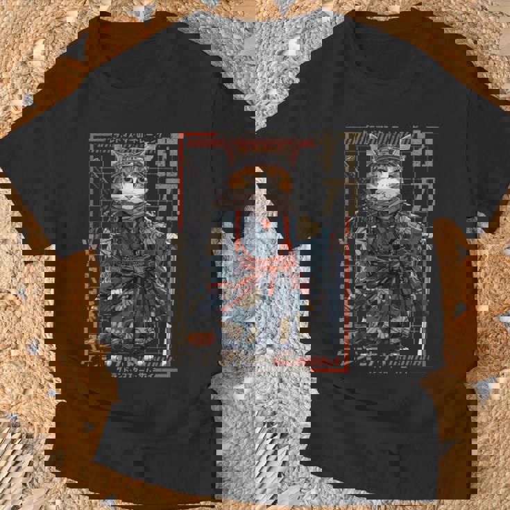 レトロな侍猫 戦士の猫 長袖tシャツ Tシャツ 高齢者への贈り物