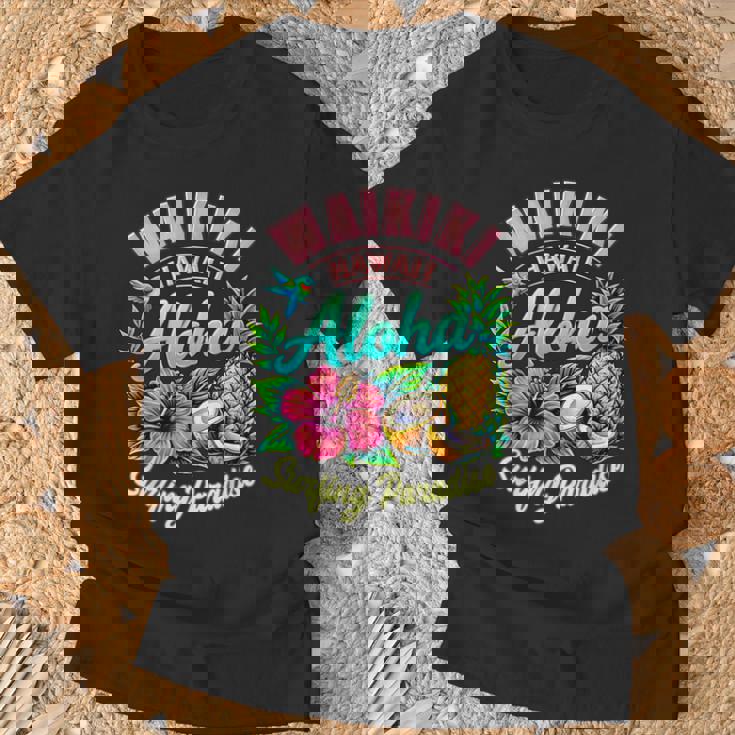 ワイキキ ハワイ アロハ サーフィン パラダイス ハイビスカス パイナップル Tシャツ 高齢者への贈り物