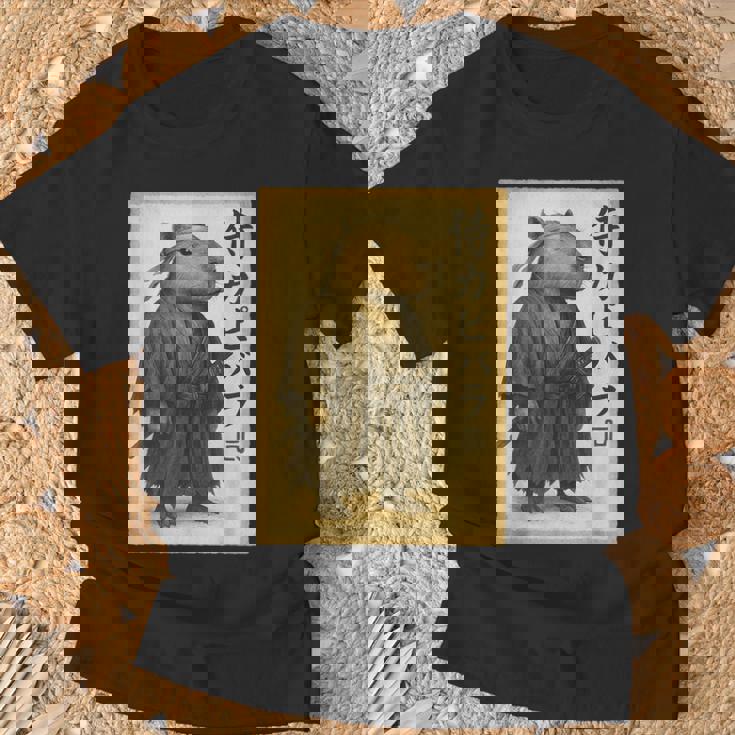 侍カピバラジャパン ビンテージアート Tシャツ 高齢者への贈り物