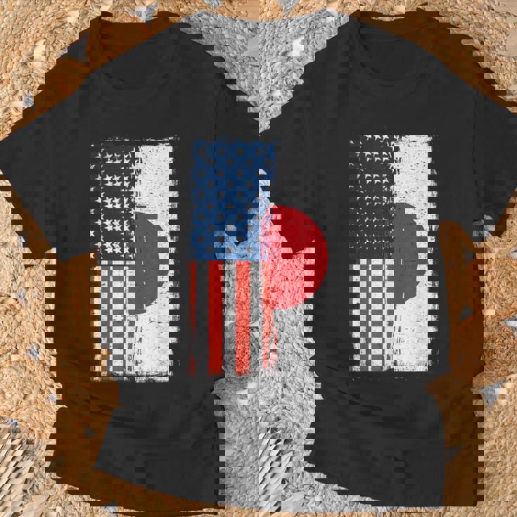 半日半 アメリカ国旗 日米ルーツ Tシャツ 高齢者への贈り物