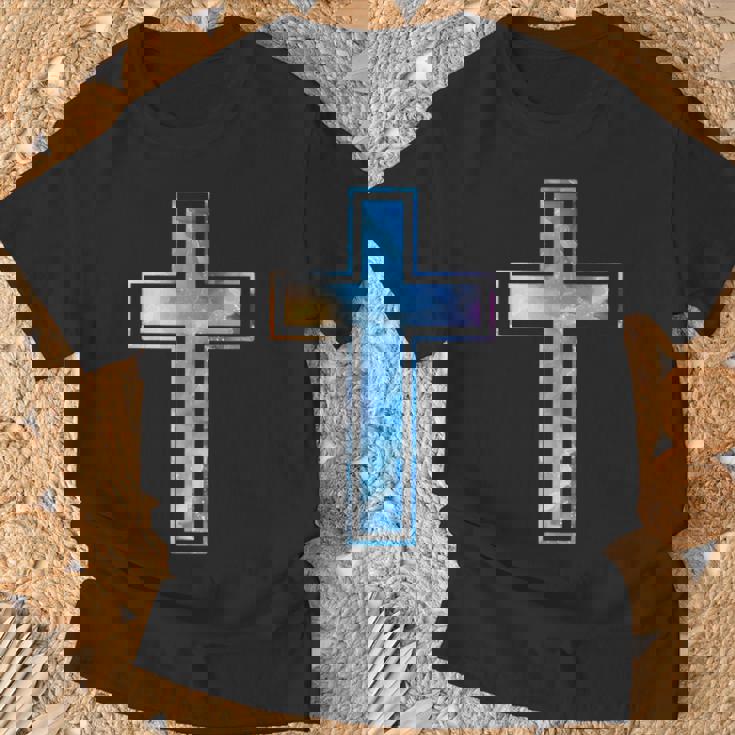 宗教のシルエット 信仰 水彩 キリスト教 十字架 Tシャツ 高齢者への贈り物