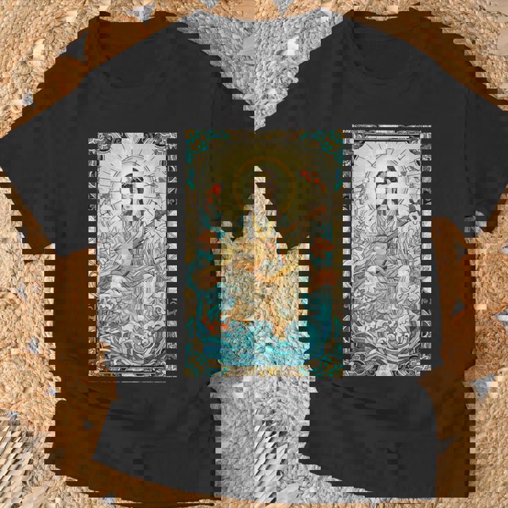 日本神話 音楽 女神弁財天 ステンドグラス Tシャツ 高齢者への贈り物