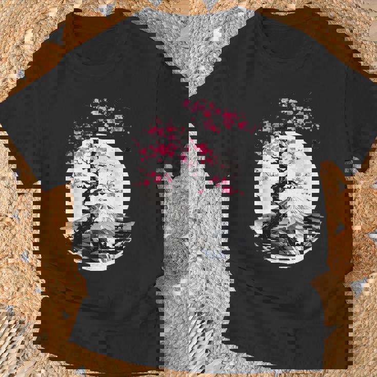 桜と月と富士山のtシャツ 春 花見 和柄 和風 和 メンズ レディース キッズ 水墨画 ギフト 服 サクラ Tシャツ 高齢者への贈り物