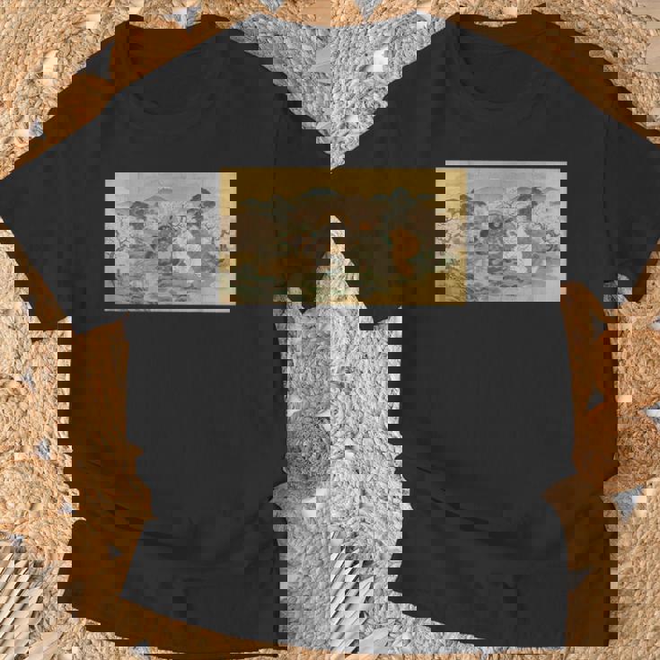 狸 狐 屏風絵 日本画 たぬき きつね Tシャツ 高齢者への贈り物