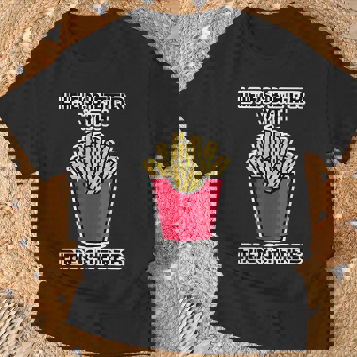 男性用フライドポテトデザイン フライドポテトと一緒に人生はより良いです Tシャツ 高齢者への贈り物