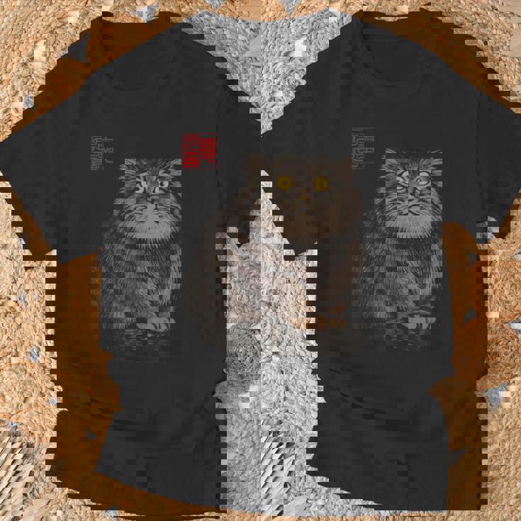 禅 マヌルネコ（パラスキャット）墨絵に着想を得たミニマルアニマルアート Tシャツ 高齢者への贈り物