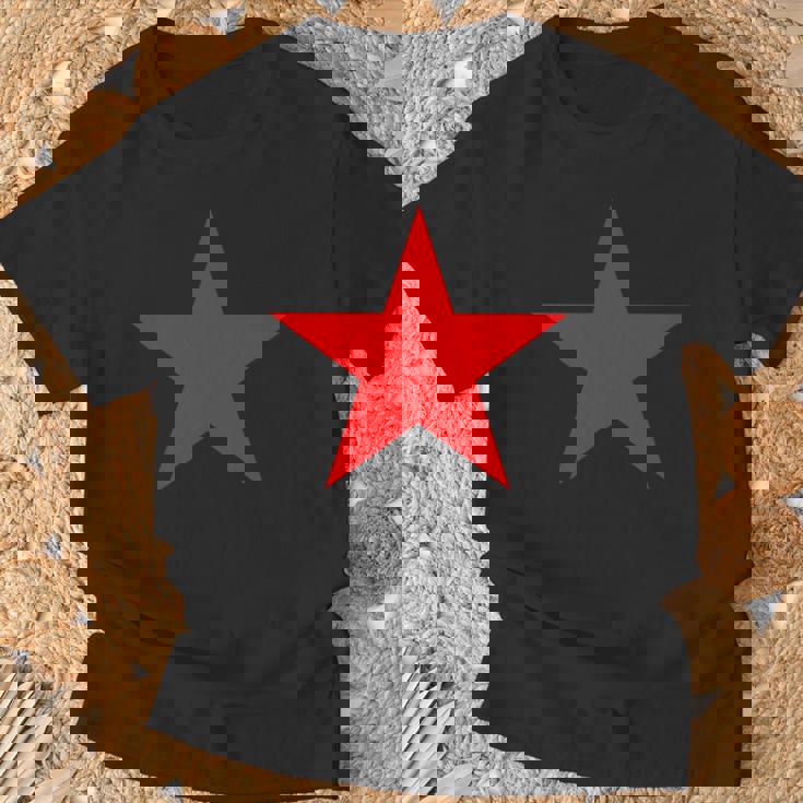 複数の色の赤い星 長袖tシャツ Tシャツ 高齢者への贈り物