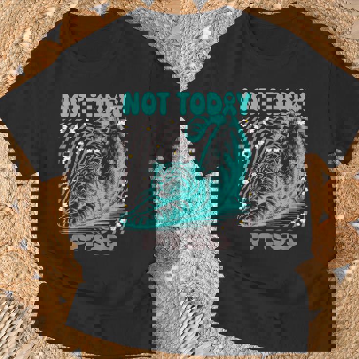面白いptsd啓発リラックス猫は今日ではありません Tシャツ 高齢者への贈り物