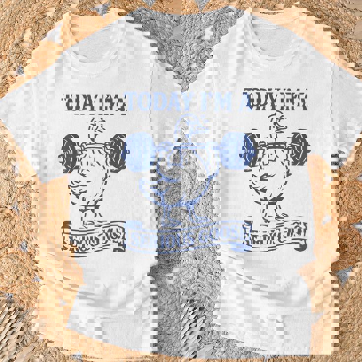 Lifting Weights Gym Fitness Today I'm A Serious Goose T-Shirt Gifts for Old Men