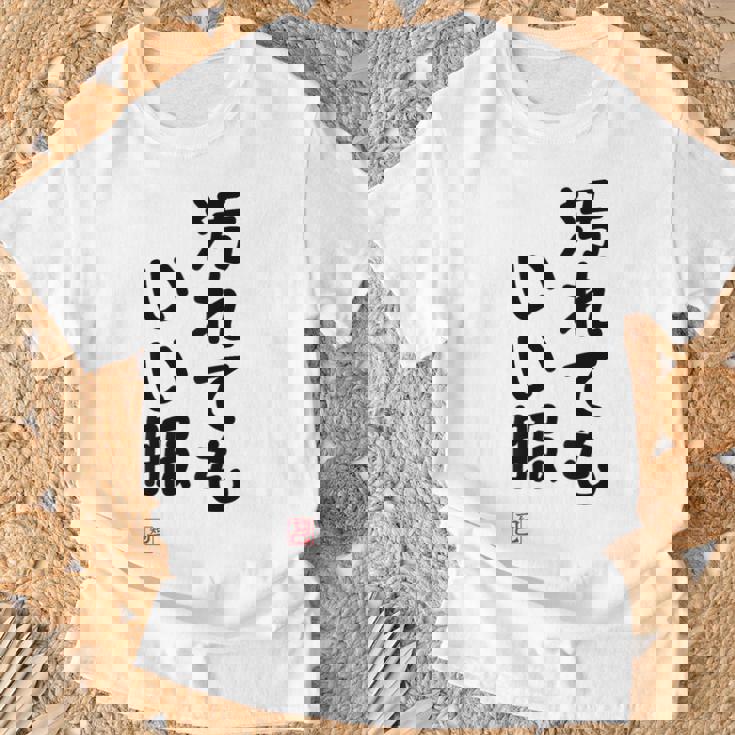 「汚れてもいい服」面白い 筆文字 ユーモア満点 背面に文字入りデザイン おもしろ プリント Tシャツ 高齢者への贈り物