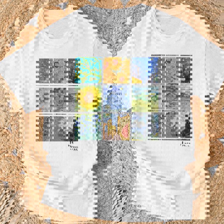 ひまわりと星月夜のゴッホ絵画コラージュ Tシャツ 高齢者への贈り物