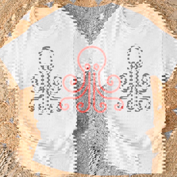 イカ 動物 面白い小さなタコ シンプルなイカ Tシャツ 高齢者への贈り物