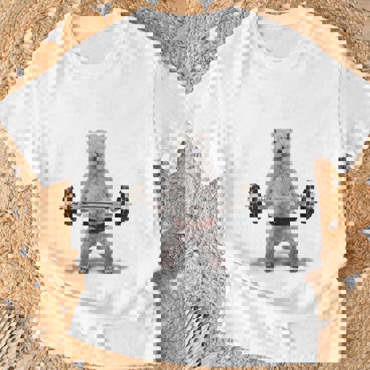 ウェイトリフティング 筋トレ バーベル やる気がないなら家に帰れ 白熊 しろくま Tシャツ 高齢者への贈り物