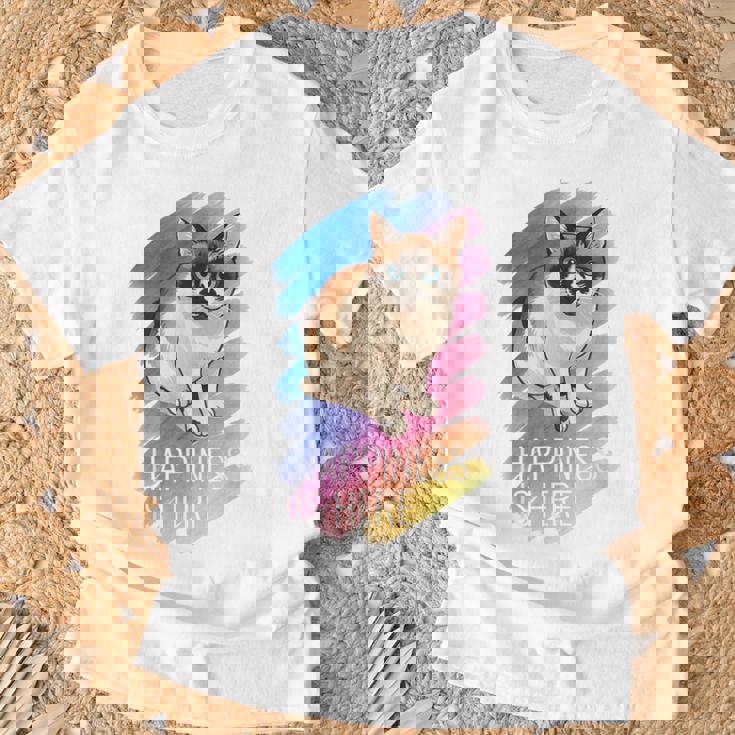 シャム猫 ラグドール ネコ 青い瞳 ブルーアイ かわいい 癒し 幸せ 前向き 猫好き グラデーション Tシャツ 高齢者への贈り物