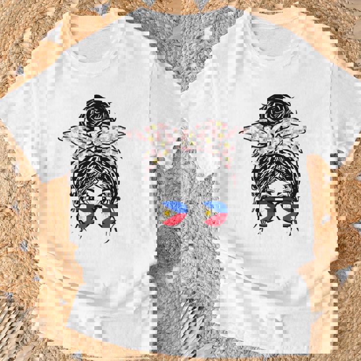 フィリピン 散らかった団子 バンダナ付き フィリピン国旗グラス 長袖tシャツ Tシャツ 高齢者への贈り物