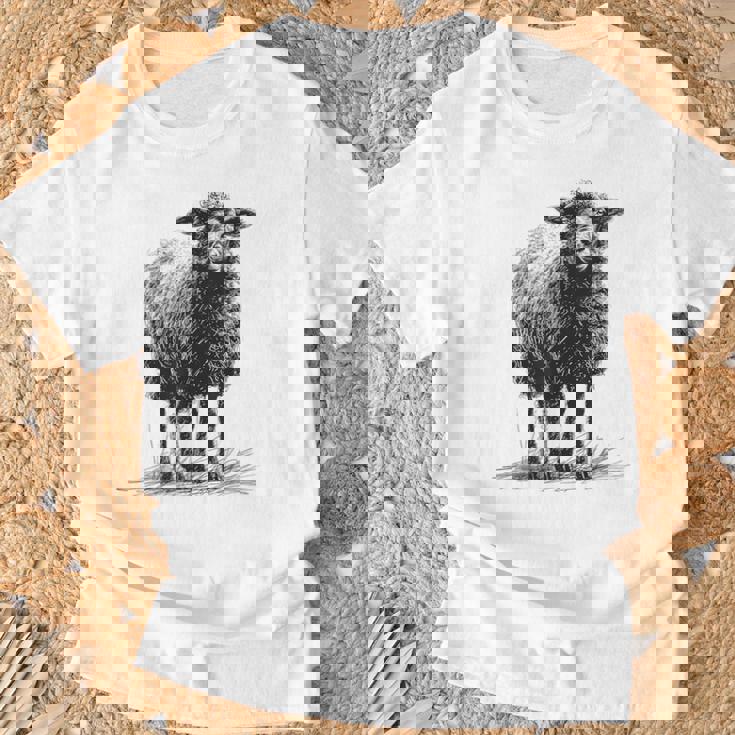 羊 アニマルプリント 動物園 ドローイング アート 絵画 羊 Tシャツ 高齢者への贈り物