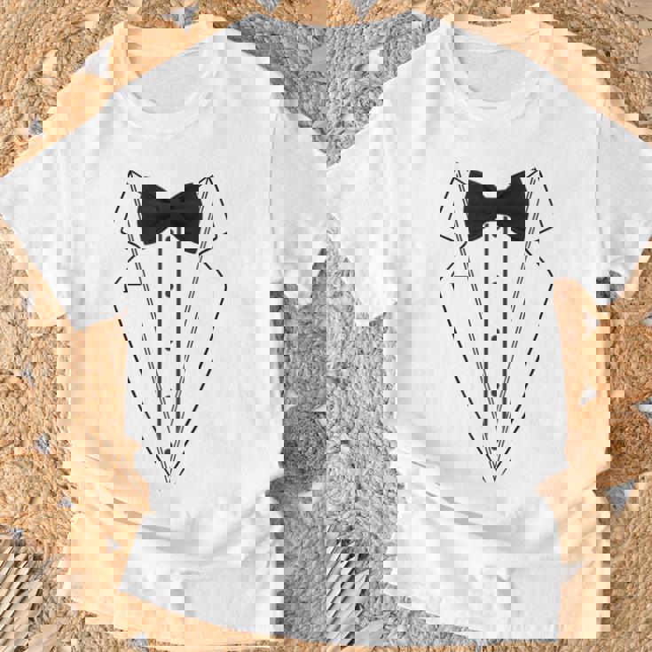 蝶ネクタイ付きホワイトtシャツ タキシード 面白いシャツ Tシャツ 高齢者への贈り物